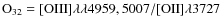 ${\rm O_{32}=[OIII]\lambda \lambda4959,5007/[OII]\lambda 3727}$