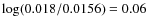 $\log(0.018/0.0156)=0.06$