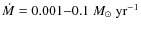 $\dot{M} = 0.001{-}0.1~M_{\odot}~{\rm yr}^{-1}$