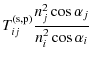 $\displaystyle T_{ij}^{\rm (s,p)} \frac{n_{j}^2 \cos \alpha_{j}}{n_{i}^2 \cos \alpha_{i}}$