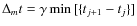 $\Delta_m t = \gamma \min{ [ \{t_{j+1} - t_j\}]}$