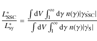 \begin{displaymath}{L^*_{\rm SSC}\over L^*_{\rm sy}}={\int {\rm d}V\int_1^\infty...
... {\rm d}\gamma \; n(\gamma )\vert \dot{\gamma _{\rm S}}\vert }
\end{displaymath}