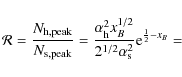 \begin{displaymath}{\cal R}={N_{\rm h,peak}\over N_{\rm s,peak}}={\alpha _{\rm h...
...^{1/2}\over 2^{1/2}\alpha _{\rm s}^2}{\rm e}^{{1\over 2}-x_B}=
\end{displaymath}