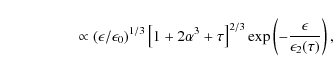 \begin{displaymath}\qquad \qquad\quad\propto (\epsilon/\epsilon_0 )^{1/3}\left[1...
...]^{2/3}\exp \left( -{\epsilon\over \epsilon_2(\tau )}\right)
,
\end{displaymath}