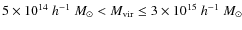 $5\times 10^{14}~h^{-1}~M_\odot<M_{\rm vir}\leq 3\times 10^{15}~h^{-1}~M_\odot$