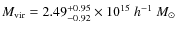 $M_{\rm vir} = 2.49^{+0.95}_{-0.92}\times 10^{15}~h^{-1}~M_\odot$