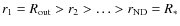 $r_1=R_{\rm out}>r_2>\dots>r_{\rm ND}=R_*$