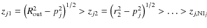 $z_{j1}=\left(R_{\rm out}^2-p_j^2\right)^{1/2}> z_{j2}=\left(r_2^2-p_j^2\right)^{1/2}>\dots>z_{j,{\rm NI}_j}$