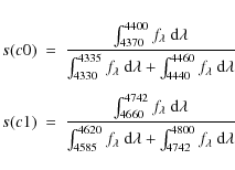 \begin{eqnarray*}s(c0)&=&\frac{\int_{4370}^{4400}f_{\lambda}~{\rm d}\lambda}{\in...
...a}~{\rm d}\lambda +\int_{4742}^{4800}f_{\lambda}~{\rm d}\lambda}
\end{eqnarray*}