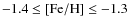 $-1.4 \leq [{\rm Fe/H}] \leq -1.3$