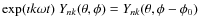$\exp(\imath k\omega t)~Y_{nk}(\theta,\phi)=
Y_{nk}(\theta,\phi-\phi_0)$