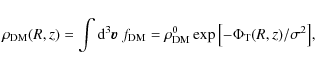 \begin{displaymath}\rho_{\rm DM}(R,z)= \int {\rm d}^3\vec{v}\ f_{\rm DM} =
\rho_{\rm DM}^{0}\exp{\left[-\Phi_{\rm T}(R,z)/\sigma^2\right]} ,
\end{displaymath}