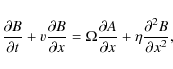 \begin{displaymath}\frac{\partial B}{\partial t}+ v \frac{\partial B}{\partial x...
...artial A}{\partial
x}+\eta \frac{\partial^2 B}{\partial x^2},
\end{displaymath}