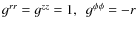 $g^{rr}=g^{zz}=1, ~~ g^{\phi\phi}=-r$
