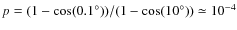 $p=(1-\cos(0.1^\circ))/(1-\cos(10^\circ))\simeq 10^{-4}$