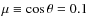 $\mu\equiv\cos\theta=0.1$