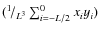 $(^1 \! /_{L^3} \sum_{i=-L/2}^{0} x_i y_i)$