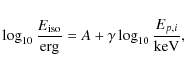 \begin{displaymath}\log_{10} \frac{E_{\rm iso}}{\rm erg} = A + \gamma \log_{10}
\frac{E_{p,i}}{\rm keV},
\end{displaymath}