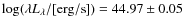 $\log(\lambda L_{\lambda}/[{\rm erg/s}]) = 44.97\pm0.05$