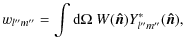 $\displaystyle w_{l''m''}=\int {\rm d} \Omega~W(\vec{\hat{n}})Y^*_{l''m''}(\vec{\hat{n}}),$