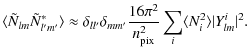 $\displaystyle \langle \tilde N_{lm} \tilde N^*_{l'm'} \rangle\approx \delta_{ll...
...rac{16\pi^2}{n^2_{\rm pix}}\sum_{i} \langle N^2_i\rangle \vert Y^i_{lm}\vert^2.$