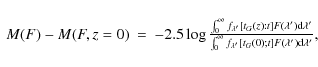 \begin{displaymath}
\begin{array}{rcl}
M(F) - M(F,z=0) &=& -2.5 \log\frac{\int_{...
..._{\lambda'}[t_G(0);t] F(\lambda') {\rm d}\lambda'},
\end{array}\end{displaymath}