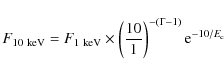 \begin{displaymath}%
F_{10~{\rm keV}} = F_{1~{\rm keV}} \times \left(\frac{10}{1}\right)^{-(\ensuremath{\Gamma} -1)} {\rm e}^{-10/E_{\rm c}}
\end{displaymath}