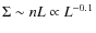 $\Sigma \sim n L \propto
L^{-0.1}$