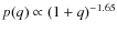 $p(q)\propto (1+q)^{-1.65}$