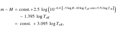 \begin{eqnarray*}m-M \!&=&\!{\rm const.} \!+\!2.5~