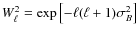 $W_\ell^2 =\exp \left[ - \ell ( \ell+1) \sigma_B^2\right]$