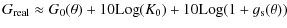 $\displaystyle G_{\rm real} \approx G_0(\theta) + 10 {\rm Log}(K_0) + 10 {\rm Log}(1 + g_{\rm s}(\theta))$