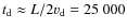$t_{\rm d} \approx L/2v_{\rm d} = 25~000$