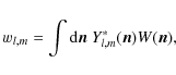 \begin{displaymath}w_{l,m} = \int {\rm d}\mbox{\vec{n}}\; Y^*_{l,m}(\mbox{\vec{n}}) W(\mbox{\vec{n}}),
\end{displaymath}