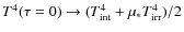 $T^4(\tau=0)\rightarrow (T_{\rm int}^4+\mu_*T_{\rm irr}^4)/2$
