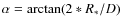$\alpha=\arctan(2*R_*/D)$