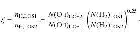 \begin{displaymath}\xi = \frac{n_{\rm H,LOS1}}{n_{\rm H,LOS2}} =
