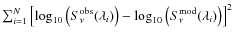 $\sum_{i=1}^N \left[\log_{10}\left(S_{\nu}^{\rm obs}(\lambda_i)\right)-\log_{10}\left(S_{\nu}^{\rm mod}(\lambda_i)\right)\right]^2$