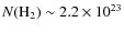$N({\rm H_2})\sim2.2\times10^{23}$