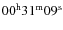 $00^{{\rm h}}31^{{\rm m}}09^{{\rm s}}$