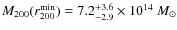 $M_{200}(r_{200}^{{\rm min}})=7.2^{+3.6}_{-2.9}\times10^{14}~{M}_{\odot}$