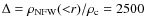 $\Delta = \rho_{{\rm NFW}}({<}r)/\rho_{{\rm c}}=2500$