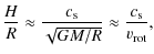 $\displaystyle \frac{H}{R} \approx \frac{c_{\rm s}}{\sqrt{GM/R}} \approx \frac{c_{\rm s}}{v_{\rm rot}},$