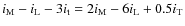$i_{\rm M} - i_{\rm L} - 3i_{\rm t} =2i_{\rm M}-6i_{\rm L} + 0.5i_{\rm T}$