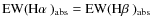 ${\rm EW}(\mbox{H$\alpha$ })_{\rm abs}={\rm EW}(\mbox{H$\beta$ })_{\rm abs}$