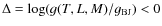 $\Delta = \log (g(T,L,M)/g_{\rm BJ}) < 0$