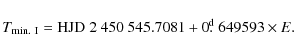 \begin{displaymath}T_{\rm min.~I} = {\rm HJD}~2~450~545.7081 + 0\hbox{$.\!\!^{\rm d}$ }649593\times E.
\end{displaymath}