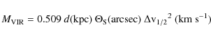 \begin{displaymath}M_{\rm VIR}=0.509~d(\rm kpc)~\Theta_{\rm S}({\rm arcsec})~\Delta{v_{1/2}}^2~(\rm km~s^{-1})
\end{displaymath}