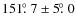 $151\hbox{$.\!\!^\circ$ }7 \pm 5\hbox{$.\!\!^\circ$ }0$