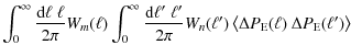 $\displaystyle \int_0^\infty {{\rm d}\ell\;\ell\over 2\pi} W_m(\ell)
\int_0^\inf...
...ell')
\left\langle \Delta P_{\rm E}(\ell)~\Delta P_{\rm E}(\ell') \right\rangle$